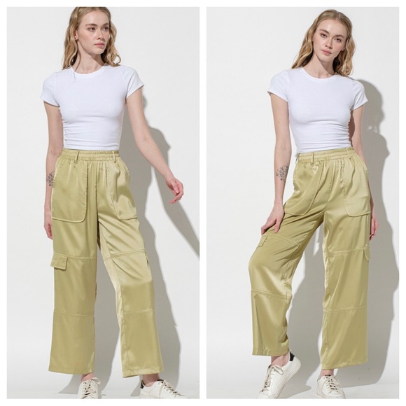 ShopEvelynne Pants - 22 Satin Cargo Pants with Front Tie